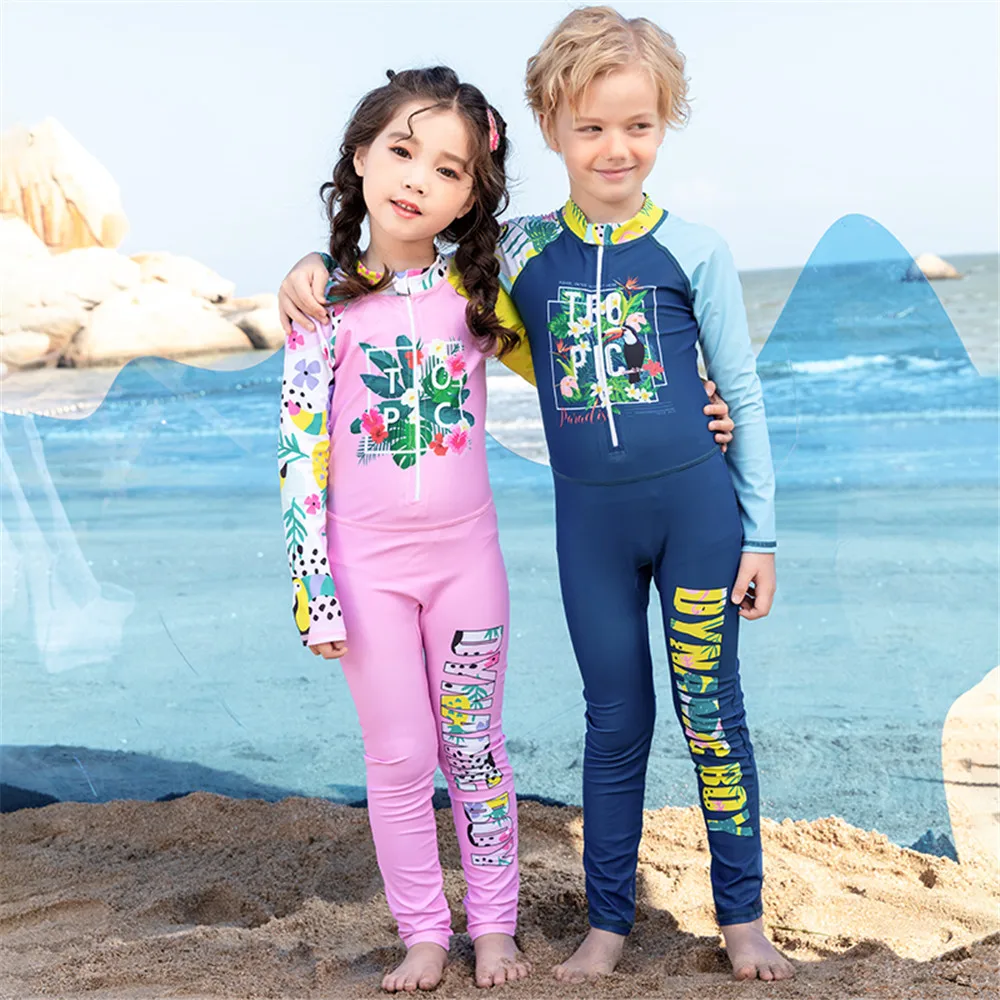 Детский слитный купальник с длинным рукавом детский синий купальный костюм для