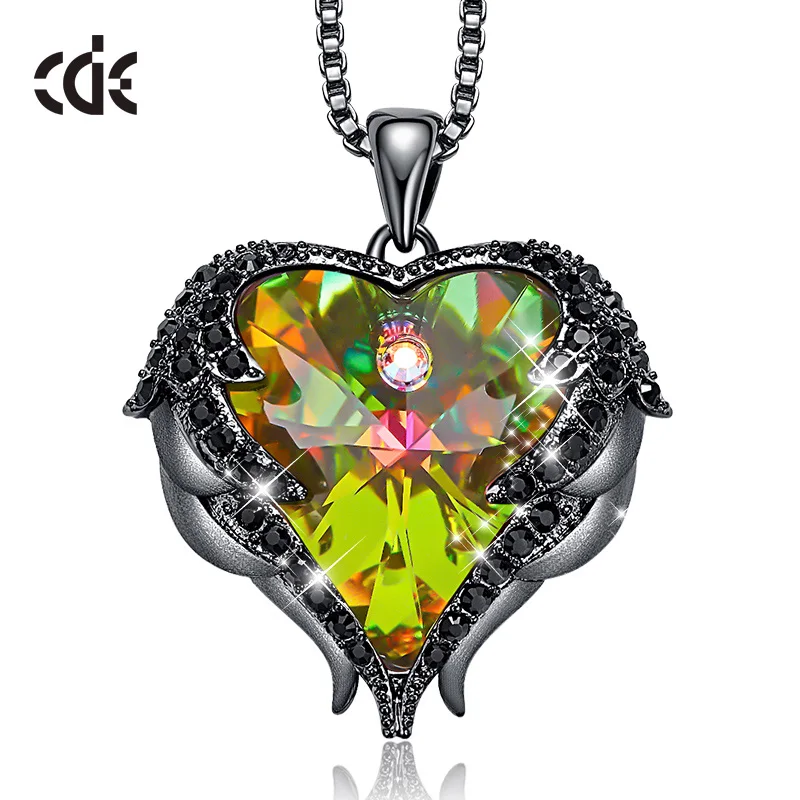 Olive P0902L CDE женское серебряное ожерелье украшено кристаллами от Swarovski ожерелье крылья Ангела сердце кулон подарок на день Святого Валентина - Цвет камня: Olive P0902L
