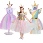 Единорог платье принцессы платье для маленьких девочек, детские Вечерние платья на день рождения вечерние костюмы Радужный многослойный костюм дети, единорог, фиолетовый; Детские наряды для От 3 до 8 лет