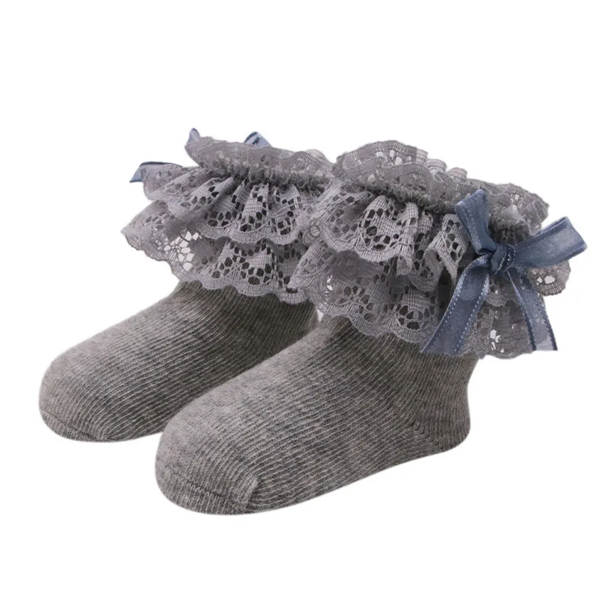 Короткие кружевные носки принцессы с бантом для новорожденных девочек хлопковые