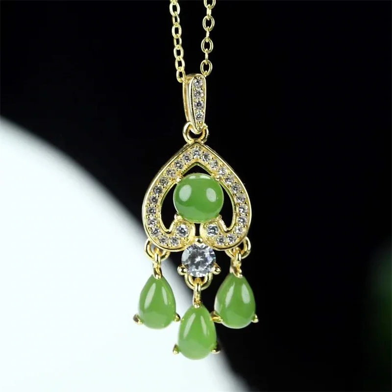 

Hot Selling Natural Hand-carved Jade Inlaid 925silver Gufajin Jasper Necklace Pendant Fashion Jewelry Men Women Luck Gifts