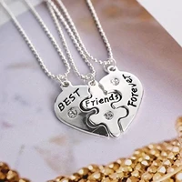 best friends forever 3pcsset stitching heart pendant necklace crystal couple friendship necklace gift