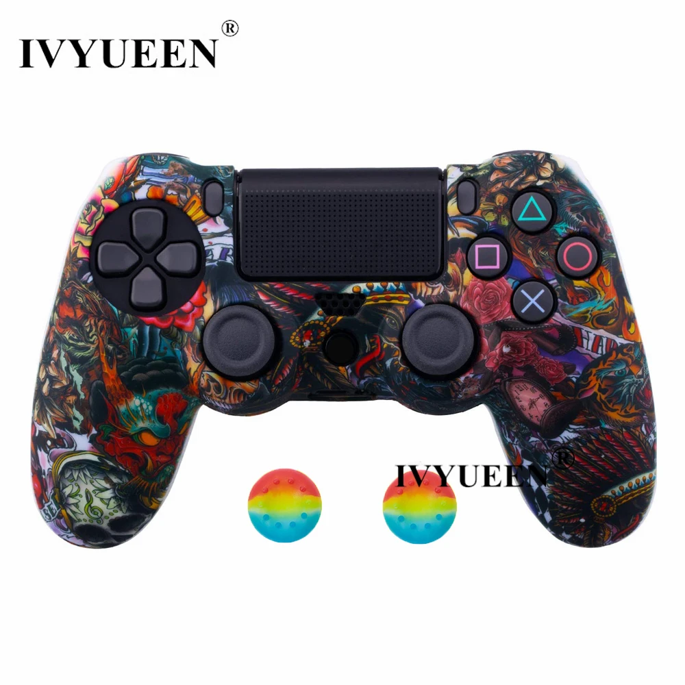 Devil Силиконовый Камуфляжный защитный чехол IVYUEEN для sony Dualshock 4 PS4 DS4 Pro, тонкий контроллер, палочки для большого пальца, ручки, колпачки - Цвет: Devil