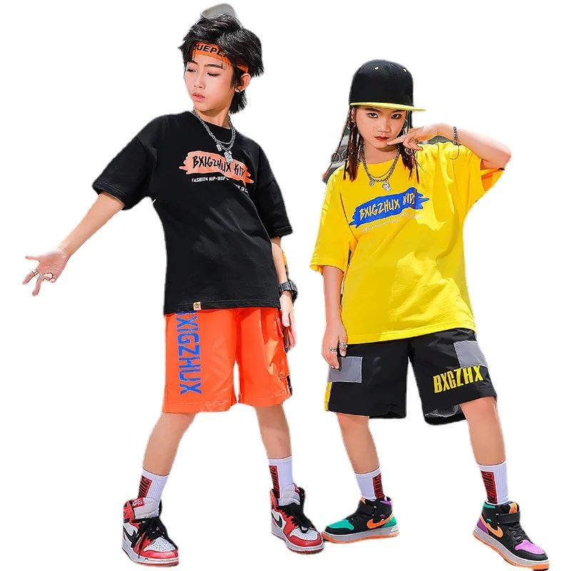 

Kid Hip Hop Clothing Graphic Tee Oversized T Shirt Top Summer Streetwear Cargo Shorts for Girls Boys Dance Costume Clothes