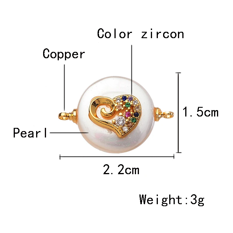 

DIY Zirconia Charms Shell Pearls Color Love Heart Shape Connects For Making Necklace Bracelets Gift Fashion Jewelry Findings