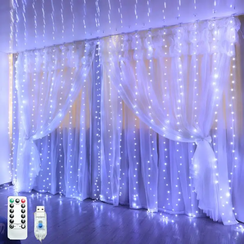 

LED Christmas Curtain String Light Remote Control Festoon LED Strip New Year Holiday Garland USB Christmas Decoration Fairy Lamp