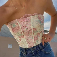 y2k tops pink printing women sexy off shoulder ruffles basic top 2021 new summer streetwear strapless elegant bandeau corset tee