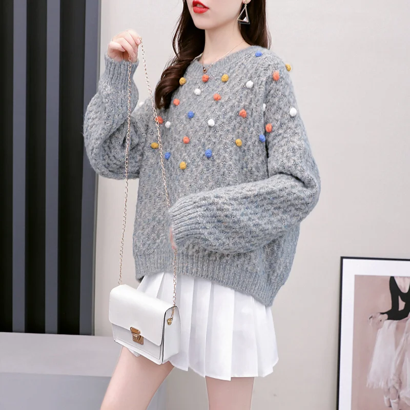 Короткий свитер с круглым вырезом Женский пуловер новинка сезона осень-зима 2021