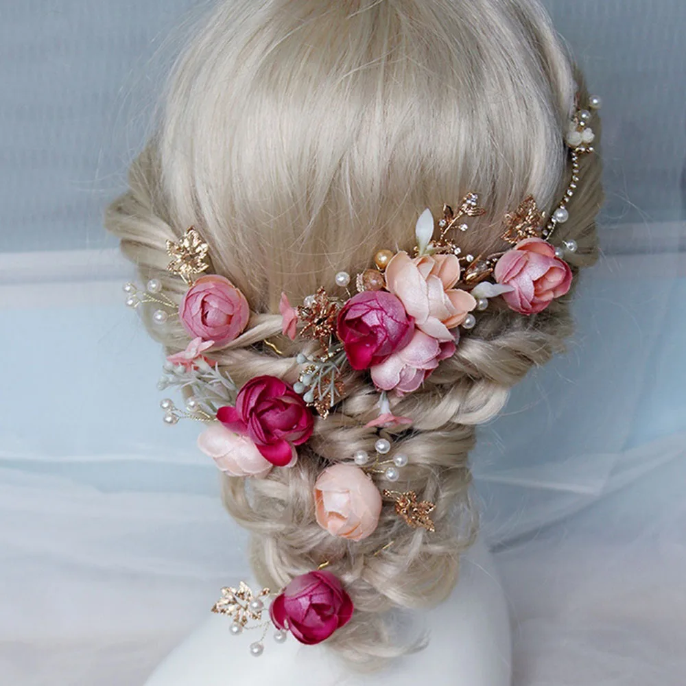 Элегантный стиль для невесты свадьбы украшение из цветов заколки волос