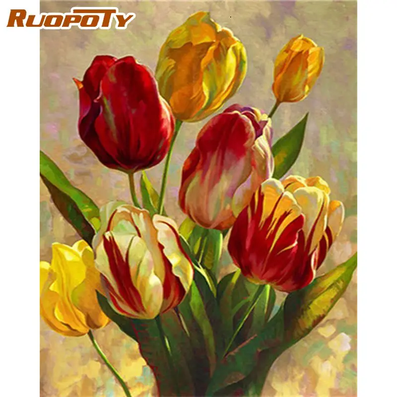 

RUOPOTY Acrylic Picture Paint By Numbers For Adults With Frame 60x75cm Flowers Handwork Coloring By Numbers For Diy Gift