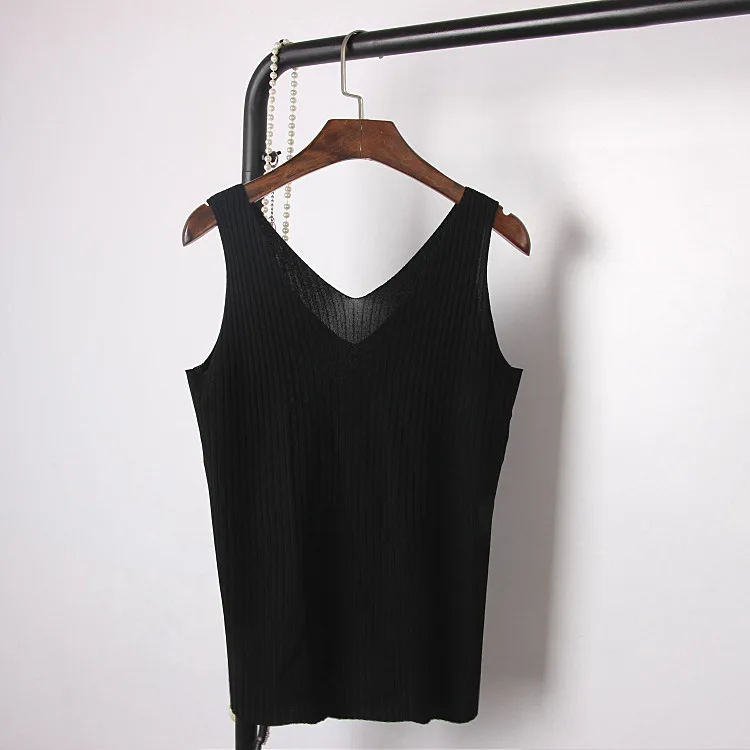 2020 Thin Inside and Outside Wear Slim-Fit Stretch Sleeveless Viscose Fiber Knitted Double V-neck Women Vest images - 6
