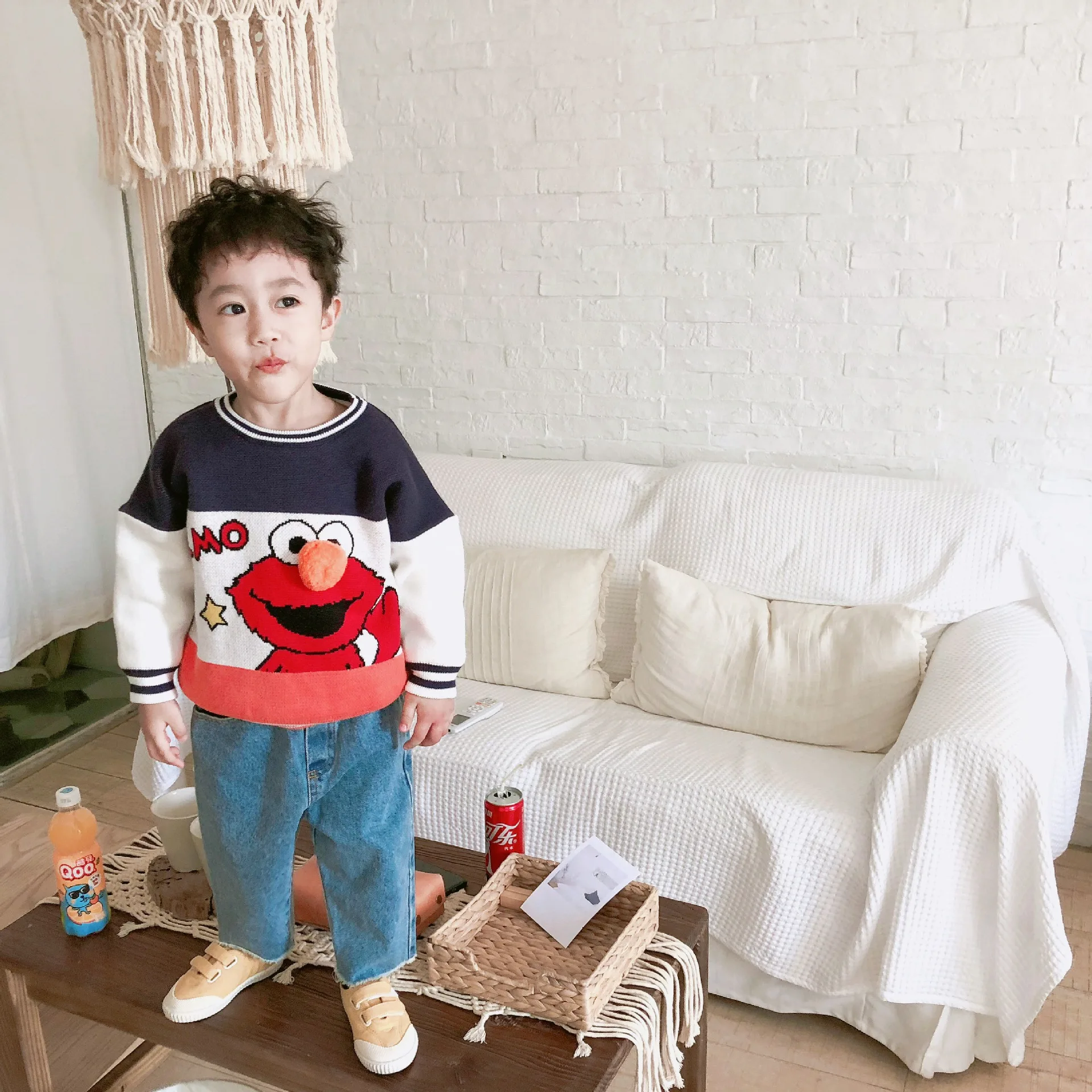 

Tonytaobaby Winter New Boys and Girls Cartoon Knitting Sweater Plush Knitting Top