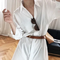 vintage temperament shirt dress for women simple loose solid color single breasted long sleeve dresses vestido feminino