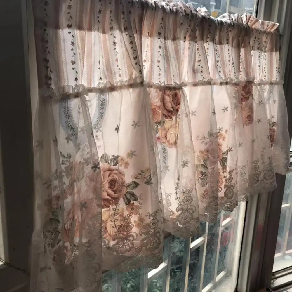 Светильник розовая хлопковая штора с цветочным рисунком белая вышитая пряжа