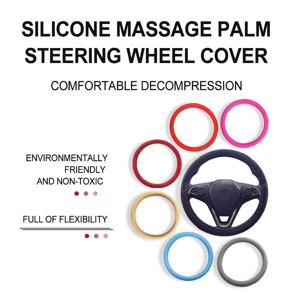 

Universal Non-slip Silicone Case For Steering Wheel Hubs Massage Palms Steering Wheel Cover Set Car Interior Color Choice