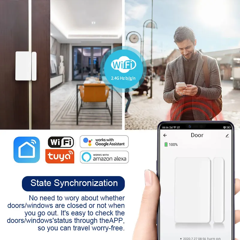 10PCS WiFi Tuya Smart Window Door Sensor Life APP Control Opening Home Security Work With Alexa Google | Безопасность и защита