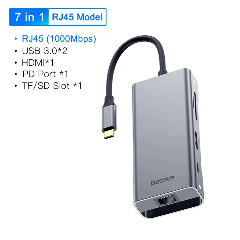 RJ45 Model Baseus USB C концентратор к USB 3,0 концентратор HDMI RJ45 VGA USB разветвитель для MacBook Pro/Air type C концентратор для huawei mate 20 Pro samsung S9 S10 разветвитель usb - Цвет: RJ45 Model