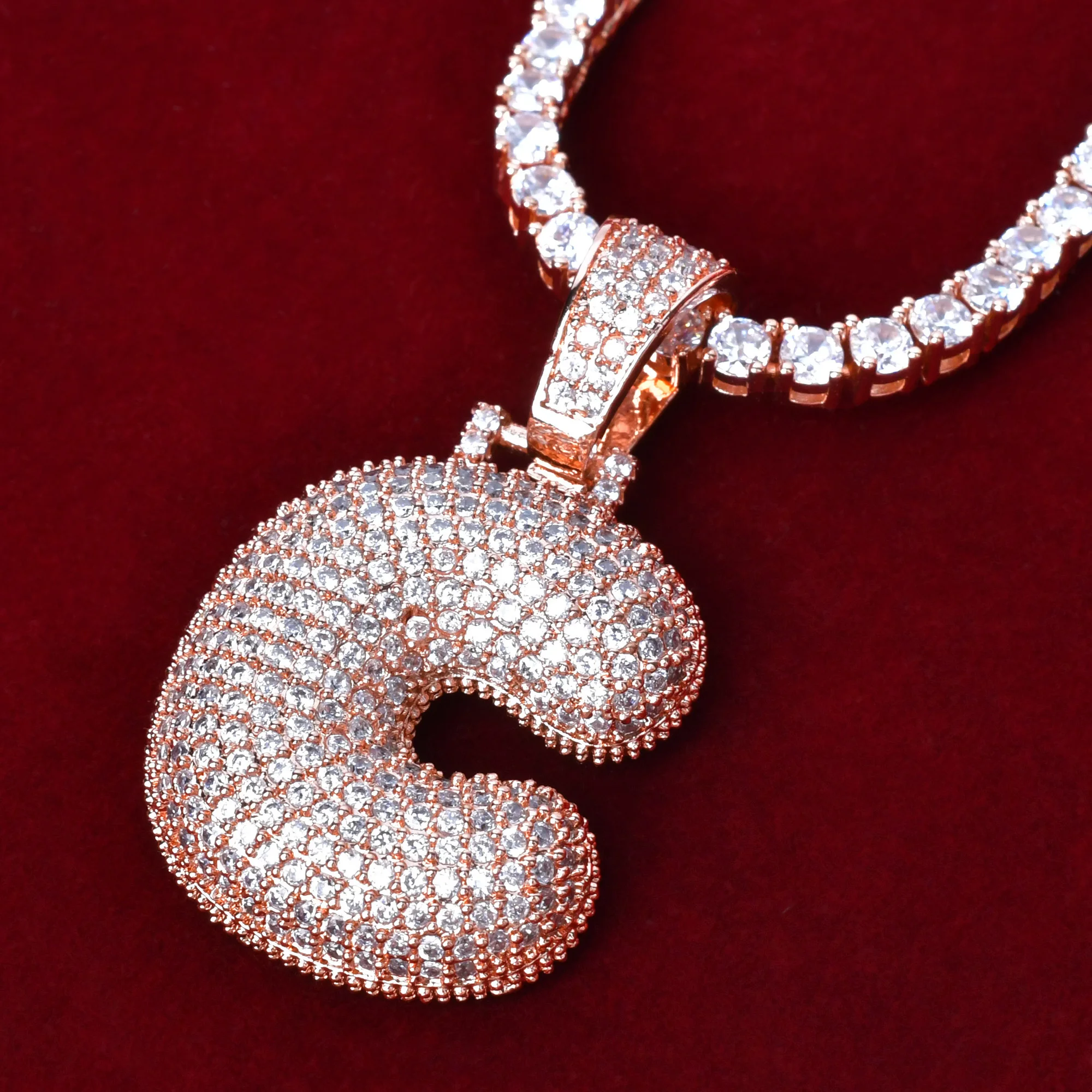 

Initial Bubble Letters Pendants Necklaces With Tennis chain Cubic Zircon Charm Men's Hip Hop Jewelry