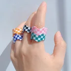 Женское винтажное ацетатное кольцо в клетку, в стиле Харадзюку