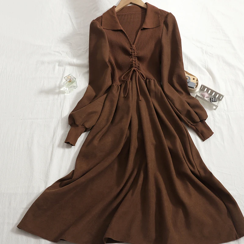 

Вязаное однотонное платье VANOVICH в корейском японском стиле, Новинка весна-осень 2022, элегантные платья для женщин