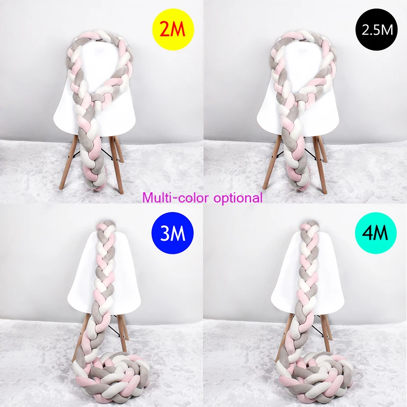 1M/2M/3M /4M Baby Bed Bumper Braid Knot Long Handmade Knotted Weaving Plush Baby Crib Protector Infant Knot Pillow Room Decor images - 6