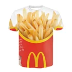 Новинка 2021, футболка для мальчиков и девочек с изображением картошки фри, летняя футболка с 3D принтом в стиле Харадзюку, Повседневная футболка с круглым вырезом, топы с короткими рукавами и забавным дизайном