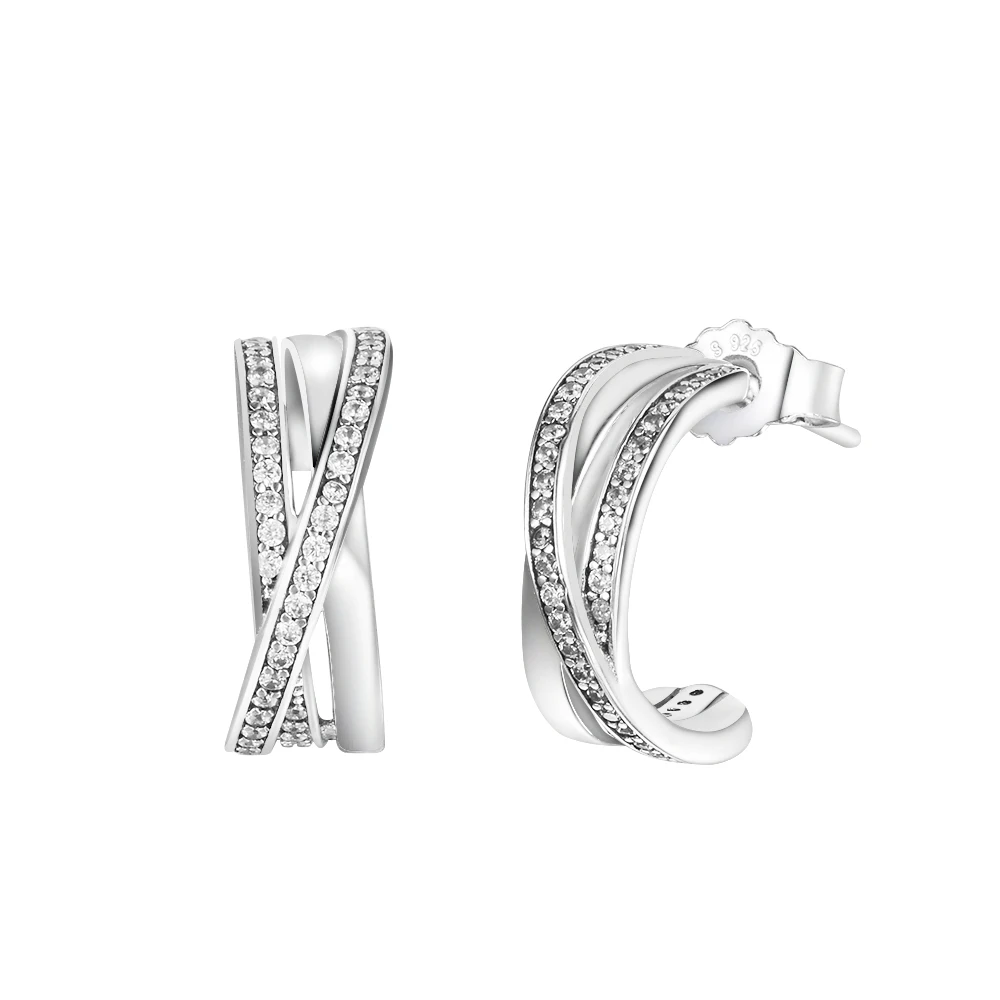 

Authentic 925 Sterling Silver Sparkling & Polished Lines Hoop Earrings for Women Wedding Daily Fashion Jewelry Gift Ear Brincos