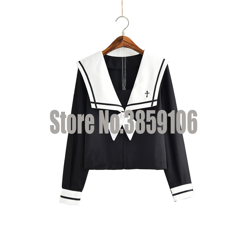 Long Sleeve Top UPHYD/Новое поступление; костюм моряка для косплея; JK; школьная форма для девочек; белая рубашка с воротником и черная юбка; костюмы для студентов - Цвет: Long Sleeve Top