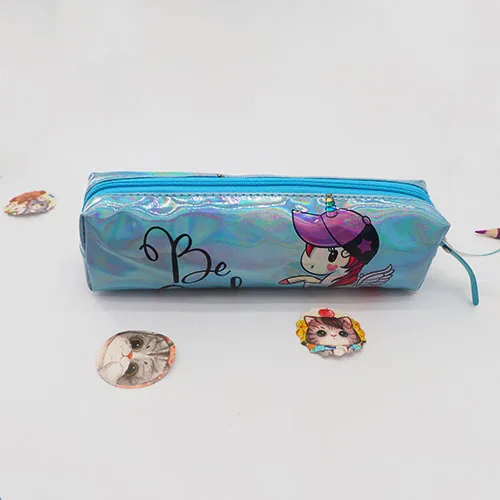 unicorn Blue color Милый пенал с единорогом чехол из искусственной кожи с голографической отделкой корейское платье-Карандаш сумка для девочек большой размер kawaii Карандаш Чехол косметический мешок с застежкой-молнией школьный пенал для карандашей - Цвет: unicorn Blue color