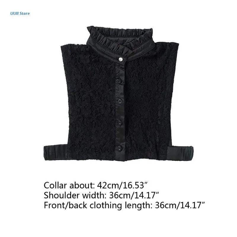 

Pleated Ruffles Stand Fake Collar Hollow-out Floral Lace Necklace Choker Buttons
