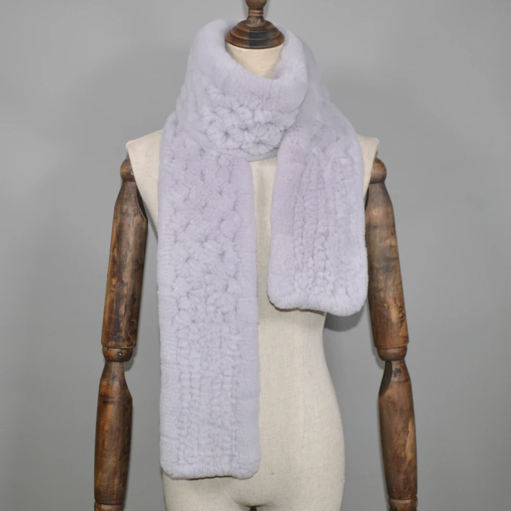 Winter Long Style Women Real Rex Rabbit Fur Scarf Rex Rabbit Fur Warm Soft Ring Scarfs High Quality Knit Rabbit Fur Scarves