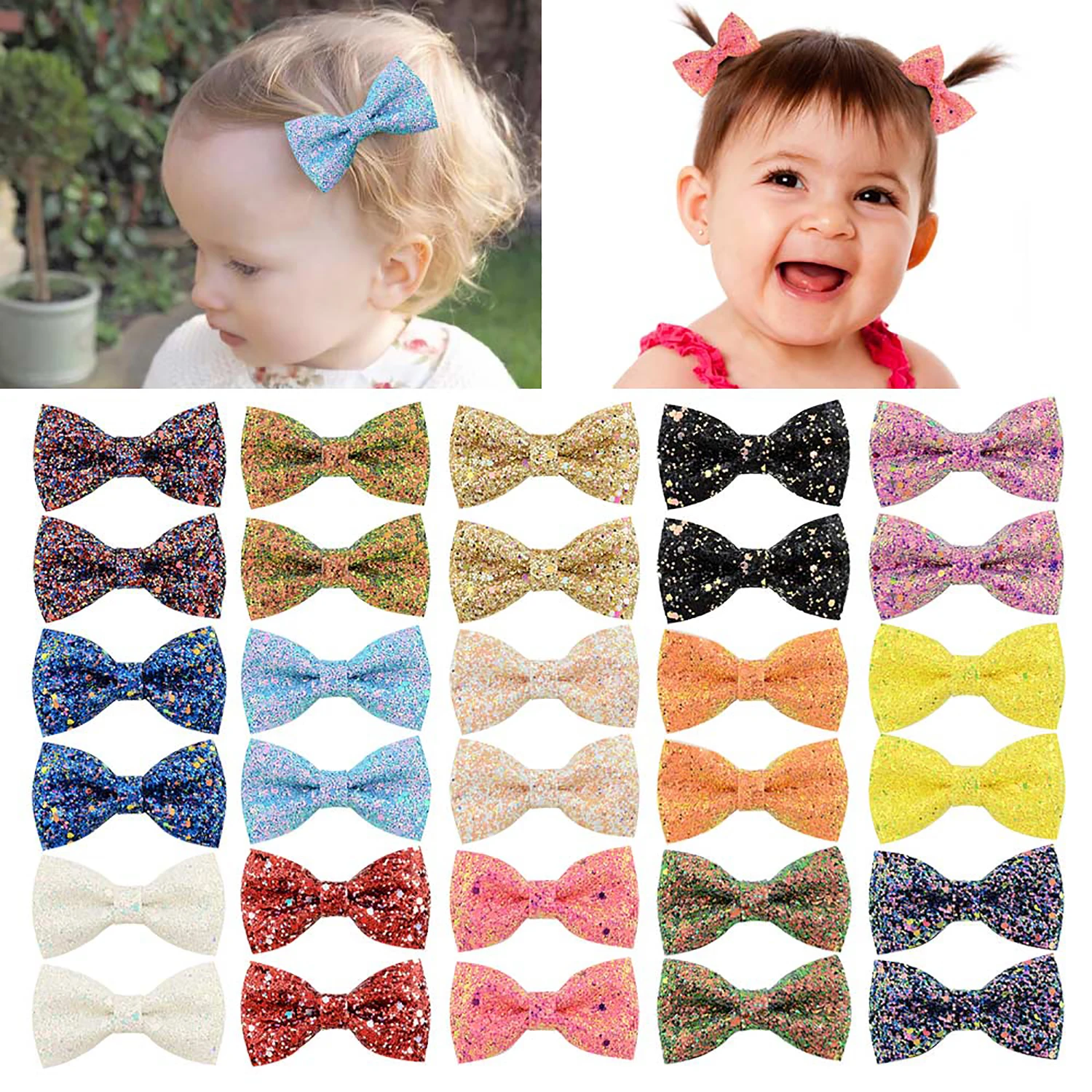 16 шт./лот 3 дюймовые блестящие банты для волос бутиковые заколки разноцветные с