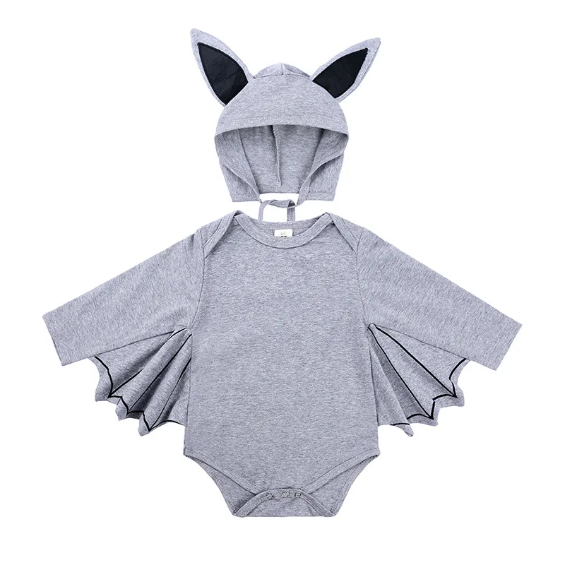 Infant Baby Halloween Clothing Black Bodysuit Bat Design Bebe Boy Girl Cotton Jumpsuit With Hat 2pcs Set Hallowmas Costumes images - 6