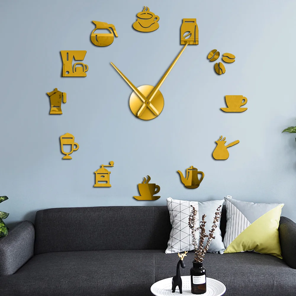 Кафе DIY большие настенные часы без рамы гигантские настенные часы современный дизайн кафе кофейная кружка кофейные зерна Настенный декор кухонные настенные часы