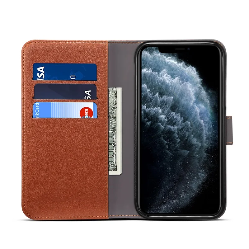 

Luxury Wallet Genuine Leather Case For iPhone 11 Pro XR XS Max X Card Slots Magnetic separation bracket Cover Etui
