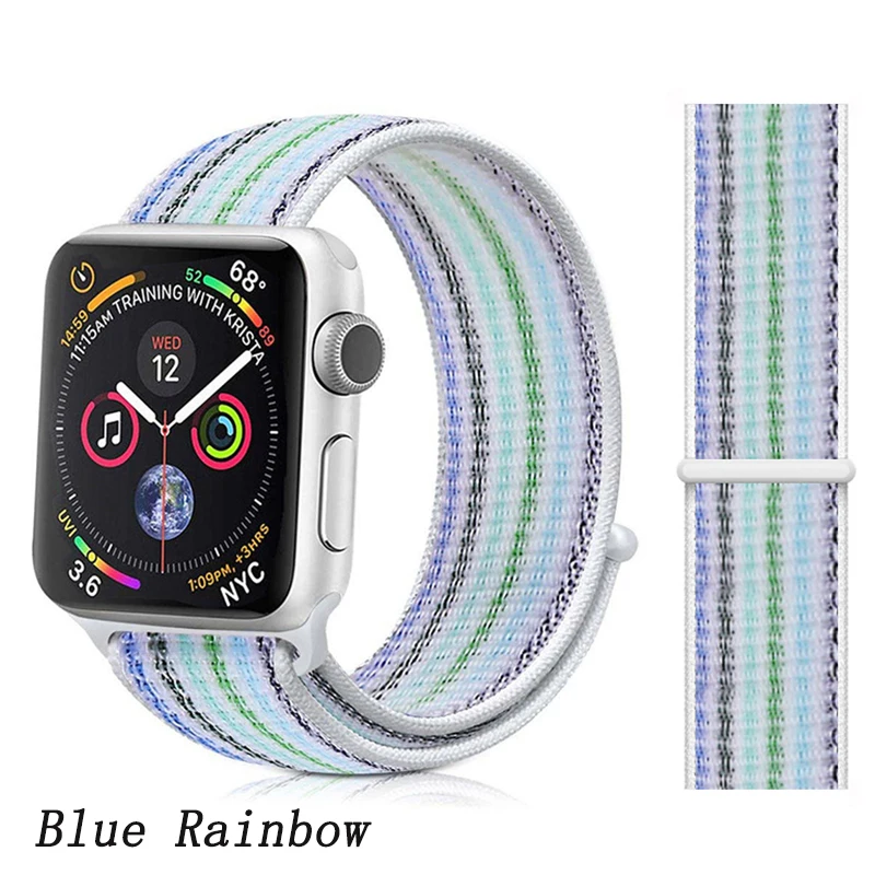 Ремешок для apple watch 5 4 ремешок 44 мм 40 мм Correa 42 мм 38 мм iwatch 5 4 3 2 нейлоновый браслет pulseira ремешок для часов - Цвет ремешка: Blue Rainbow