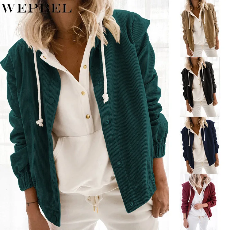

WEPBEL Coat Autumn Fashion Solid Color Loose Single-Breasted Coat Women's Casual Long Sleeve Turn-down Collar Coat Top