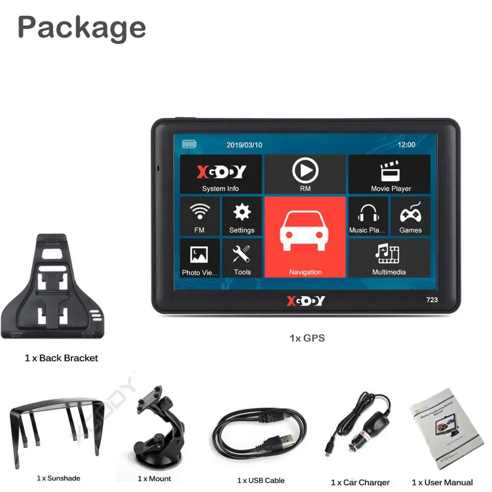 

XGODY Car GPS Navigator 7 inch Truck Gps Navigation Touch Screen 256M+8GB Sat Nav Russia Navitel 2020 America Europe Map Free