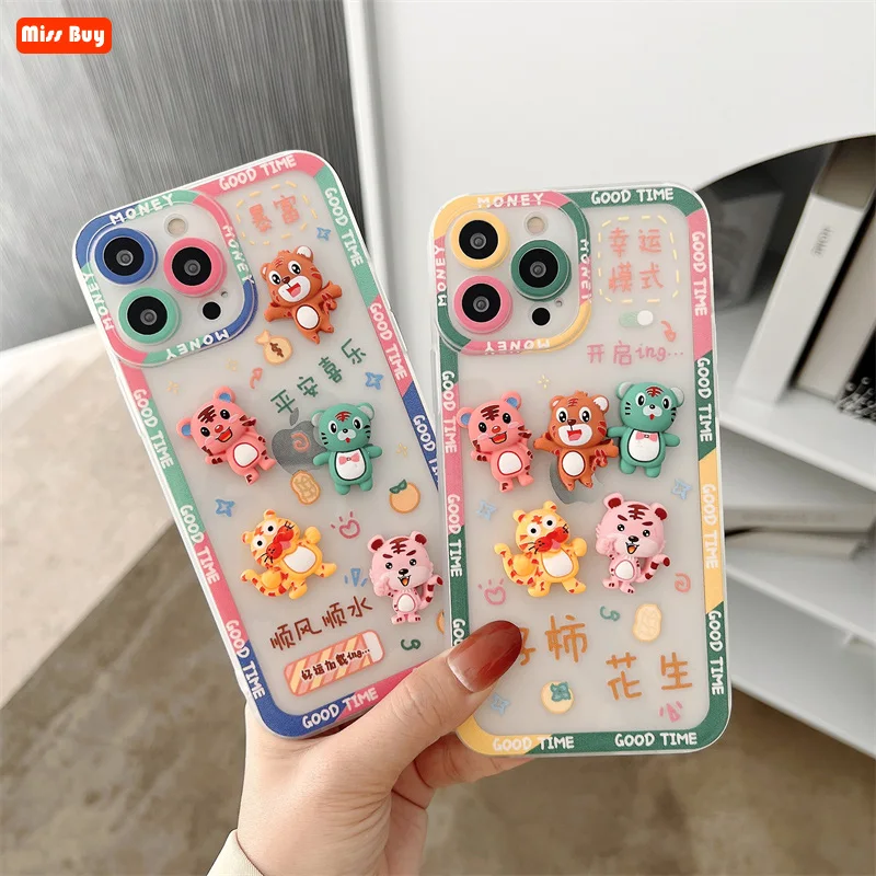 

Fashion Girls Transparent Cartoon Tiger Slim Phone Cases for iPhone 13 12 11 Pro Max X XS Max XR 7 8 Plus SE 2020 Cover Slim