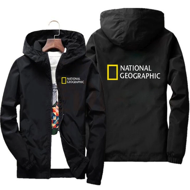 

National Geographic Printing Men's Bomber jacket Fashion Outdoor Clothing Quick Dry Windbreaker Hoodie Oversized Hooded Coat