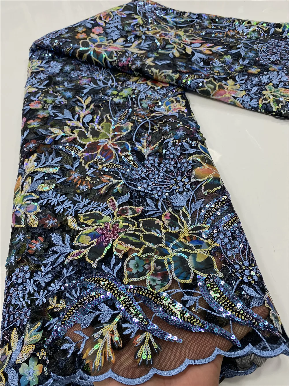 

African Embroidery Tulle Lace Fabric 2020 High Quality Lace Material Nigerian French Lace Fabric With Sequins Sewing YA3447B-3