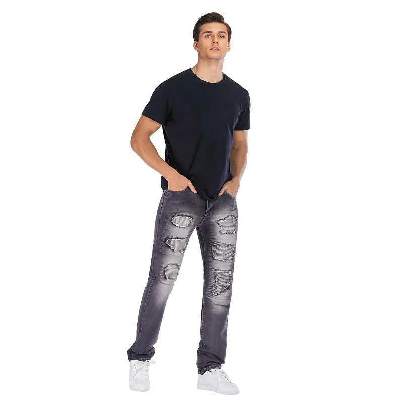 

Mens Jeans Patches Decoration Skinny Ripped Jeans Broken Punk Pants Destroyed Hip Hop Jean Men Homme Streetwear Plus size 29-42