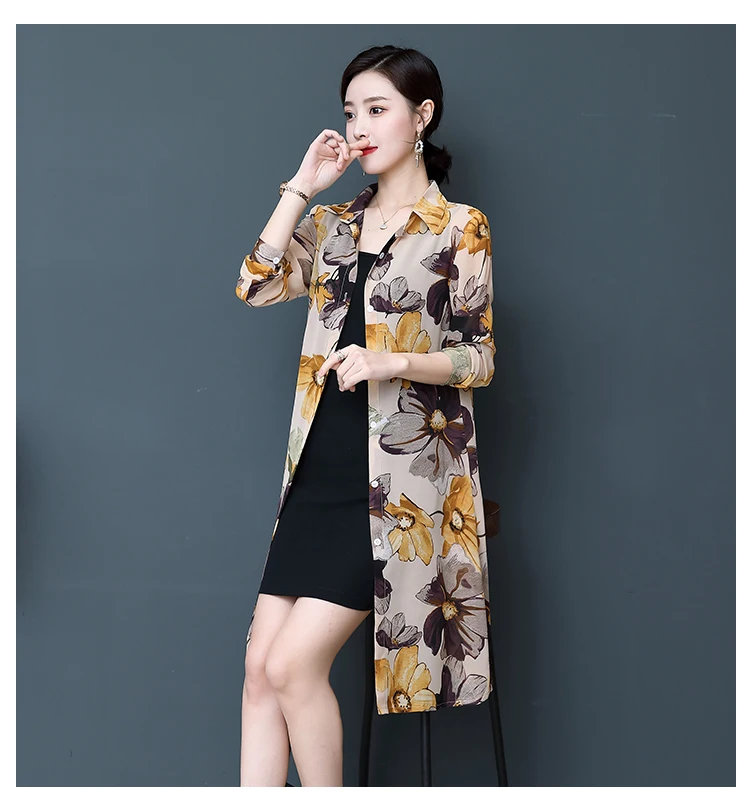 TingYiLi Women Printed Kimono Cardigan Summer Button Up Long Sleeve Boho Shirt Long Floral Chiffon Blouse Top Ladies Plus Size womens shirts and blouses