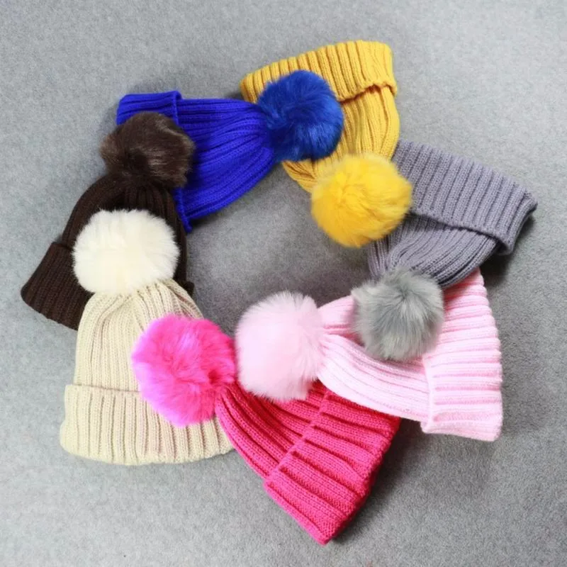 

Multiple Styles Children Knitted Hats Wool Caps Winter Autumn Soft Elasticity Kids Caps Warm Pompom Baby Cap Removable Ring Cap