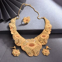luxurious dubai tassels necklace and earrings jewelry set for women gold color shiny pendant wedding party theme jewelry