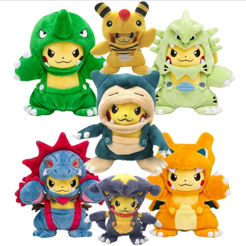 7 видов стилей Аниме Пикачу Косплей Hydreigon Tyranitar Charizard Snorlax Peluche Плюшевые игрушки Рождественский подарок для детей