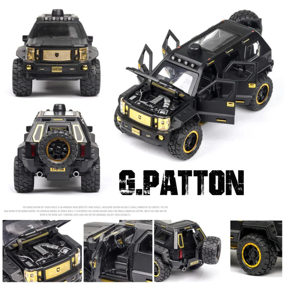 

Hot scale 1:24 wheels George patton metal model with light and sound super SUV diecast car pull back alloy toy collection