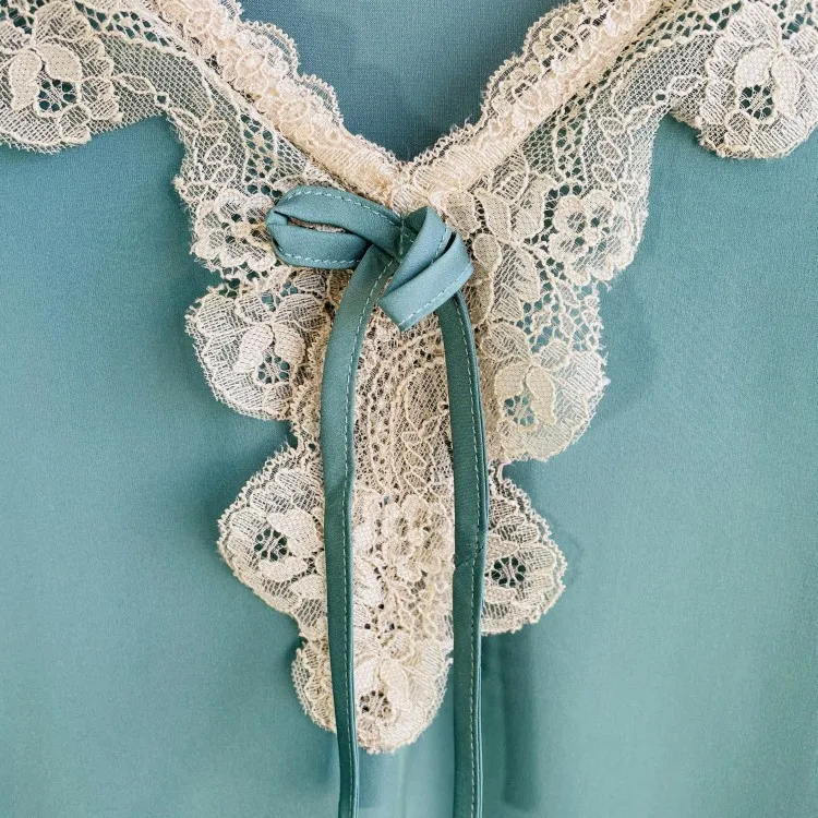 

Lace V-Neck Pajamas Suit Long Sleeve Spring Autumn New Sleepwear Casual Intimate Lingerie Satin Lady Home Clothing Pyjamas