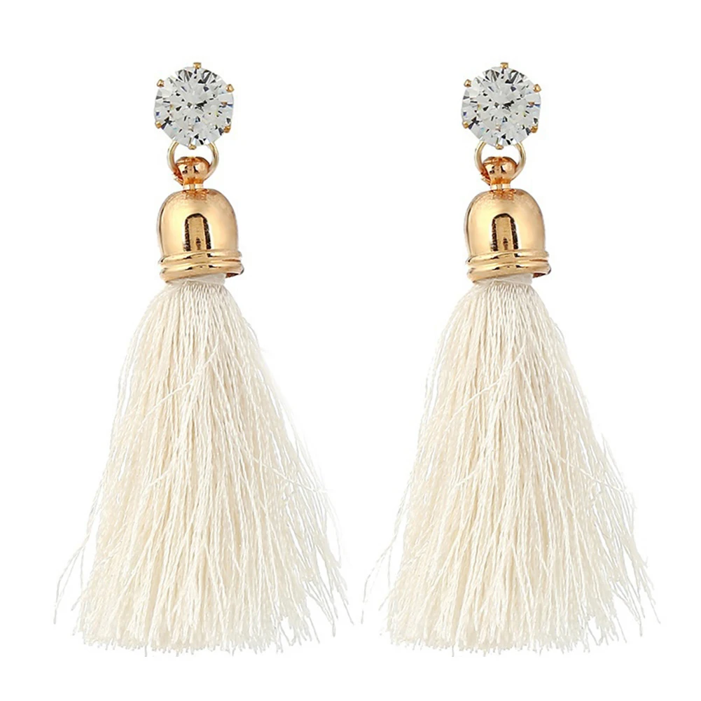 Модные богемные серьги подвески в этническом стиле с длинной кисточкой стразы