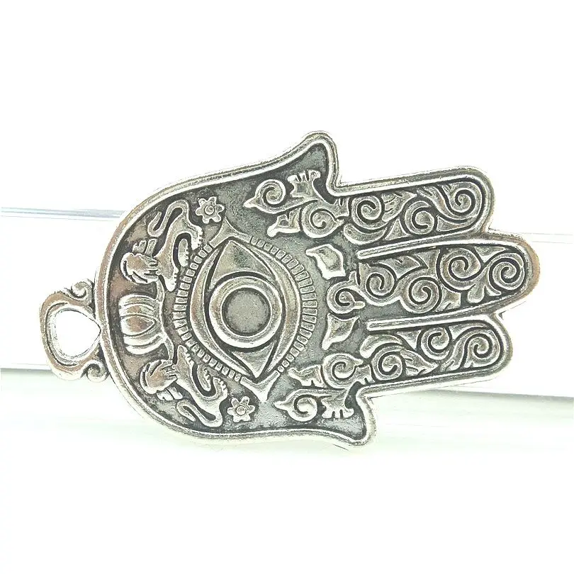 2 шт. Подвески хамса руки с клипсами Дурной глаз 48*31 мм тибетский серебряный